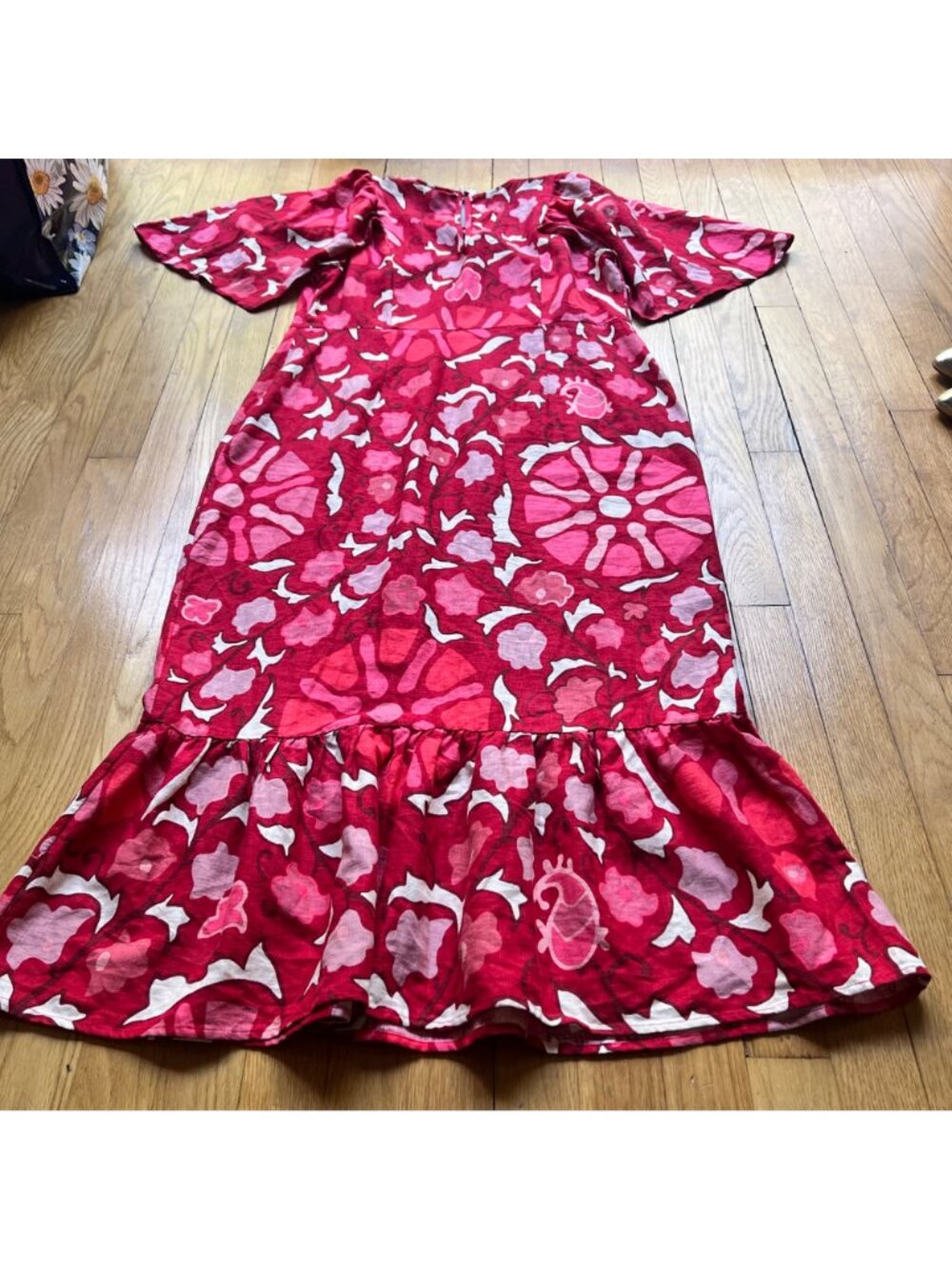 Rhode X Target Size 14 NEW Red Zinnia Floral Print Short Bell Sleeve Midi Dress - Picture 12 of 16